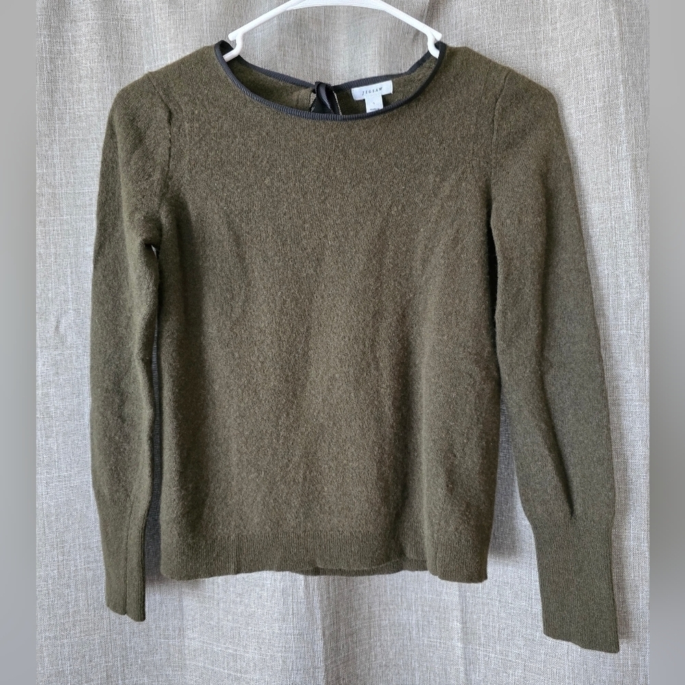 Jigsaw Green Lambswool Cashmere Blend Sweater Keyhole Back W/ Bow Womens Small